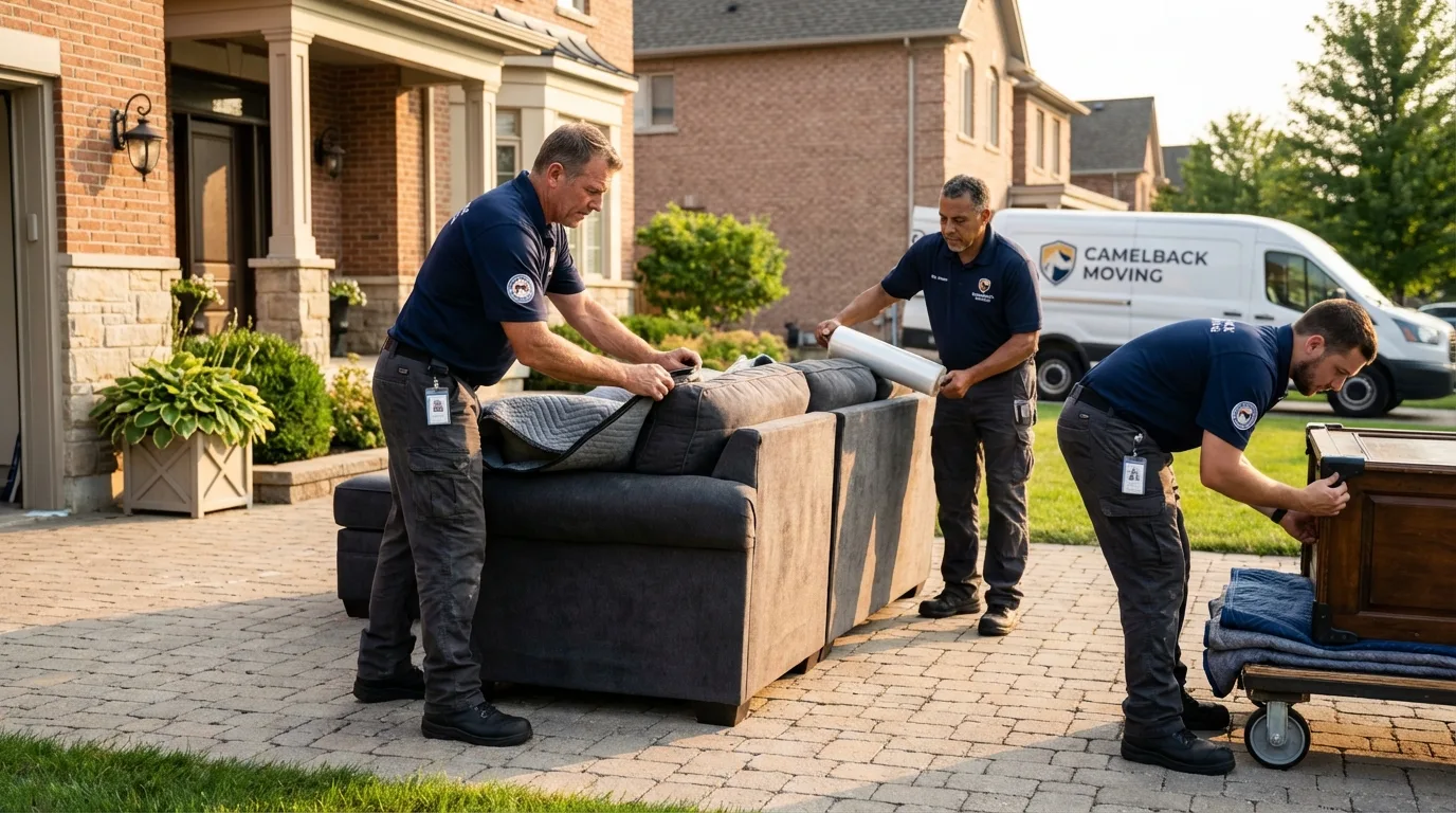 Large estate moving crew wrapping furniture in Richmond, MO